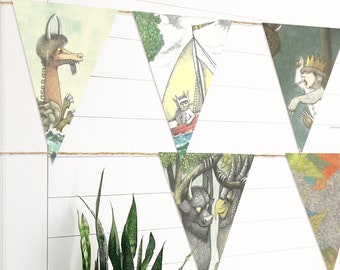 where the wild things are printable party banner, triangle birthday banner, wild one party decor, first birthday party sign, baby shower art