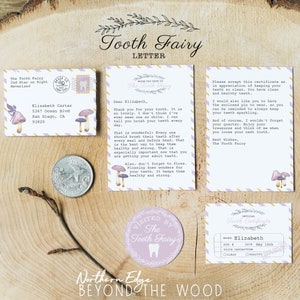 Roxo Personalize Mini Carta e Certificado da Fada do Dente, fada do dente adicione seu próprio texto, carta da fada do dente, nota da fada do dente, crianças