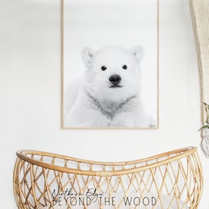 Baby Polar Bear Print, Printable Bear Cub, Nursery Arctic Decor, Printable Polar Bear, Norwegian Nursery Art, Winter Nursery Print, Baby Art