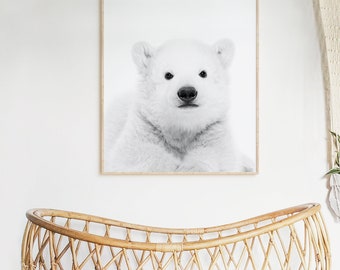 Baby Polar Bear Print, Printable Bear Cub, Nursery Arctic Decor, Printable Polar Bear, Norwegian Nursery Art, Winter Nursery Print, Baby Art
