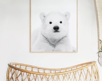 Lámina infantil de oso polar bebé, arte animal ártico (descarga digital)
