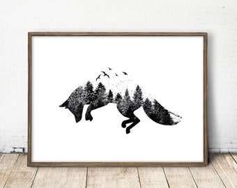 fox print, forest print, nature print, nursery nature art, fox art, nursery fox, baby fox art, forest wall art, cute fox art, fox art, decor