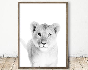 Baby Lion Print, Lion Cub Print, Baby Lion Art, Nursery Decor, Safari Print, Printable Lion Print, Modern Minimalist, childrens lion print