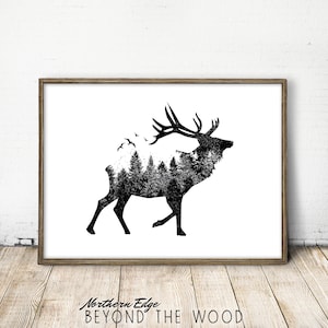 elk print, forest print, nature print, nursery nature art, elk art, nursery elk, baby elk art, forest wall art, cute elk art, elk art, decor
