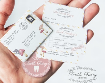 Personalize Mini Tooth Fairy Letter & Certificate, printable toothfairy, letter from tooth fairy, diy tooth fairy note, print tooth-fairy