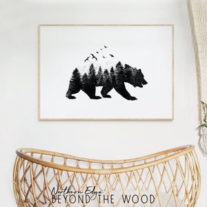 bear print, forest print, nature print, nursery nature art, bear art, nursery bear, baby bear art, forest wall art, cute bear art, bear art