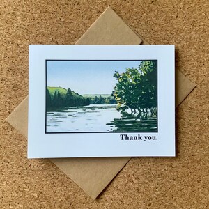 Carte de remerciement lac et arbres
