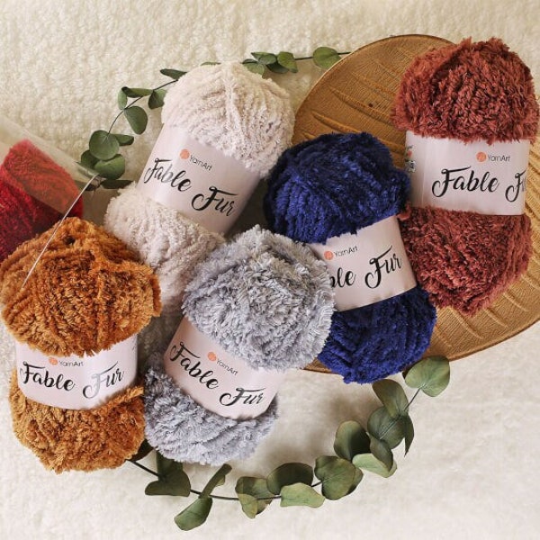 YarnArt Fable Fur Yarn, 100% Micro Polyester Yarn for knitting and crocheting furry shawls, cardigans, home accessories, toys, boleros