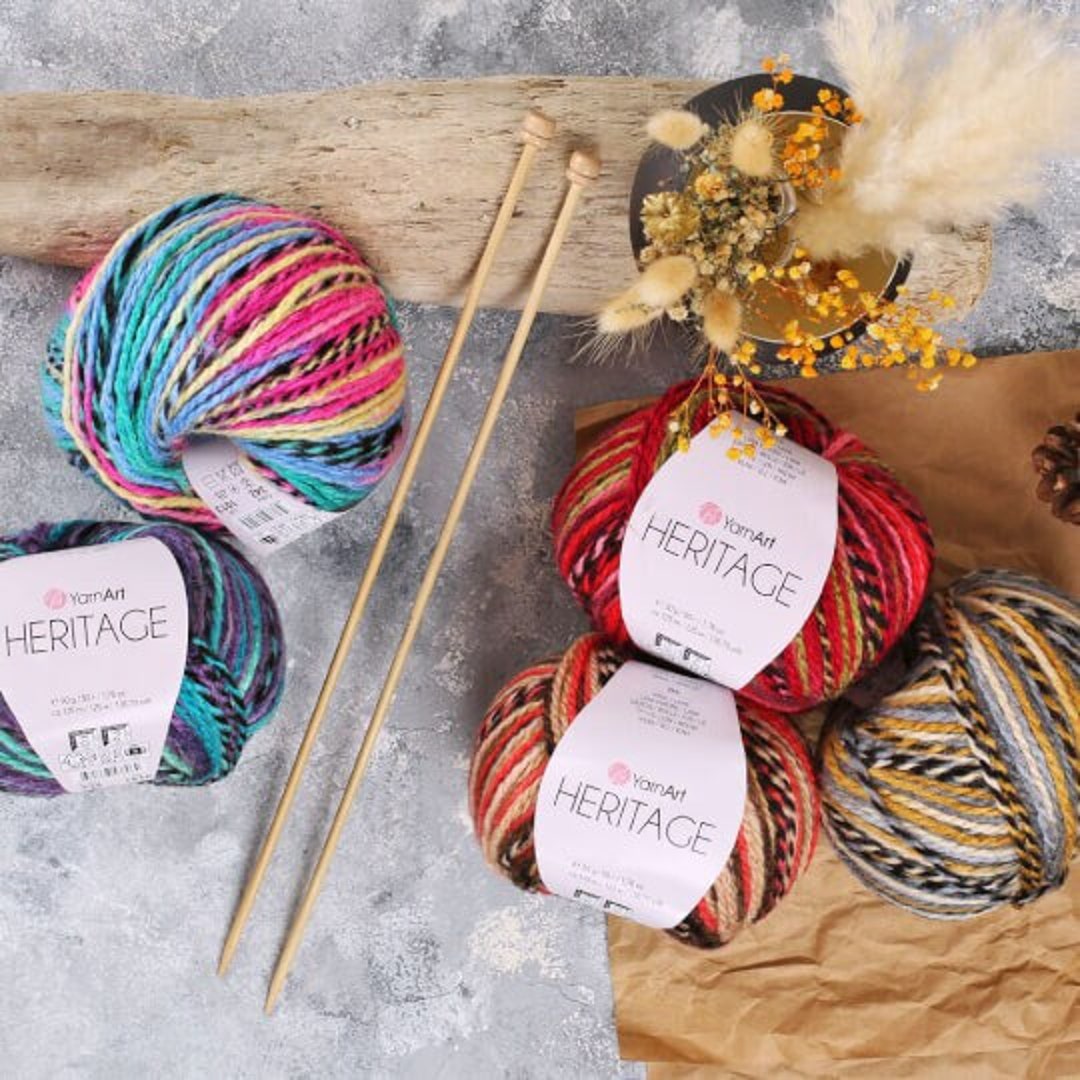 Yarnart Heritage Knitting Yarn, Variegated Colors, 25 Wool Suitable