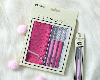 Tulip Etimo Rose Crochet Hook With Soft Cushion Set - 3 cushion grip crochet hooks featuring smooth hook tip and easy grip ergonomic shape.