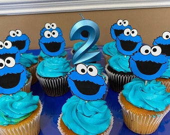 Blue Monster Cupcake toppers cookie eater cupcake topper