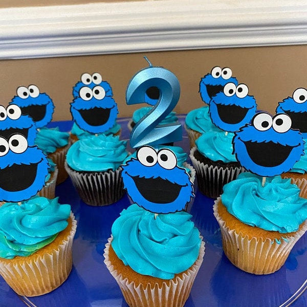Blue Monster Cupcake toppers cookie eater cupcake topper