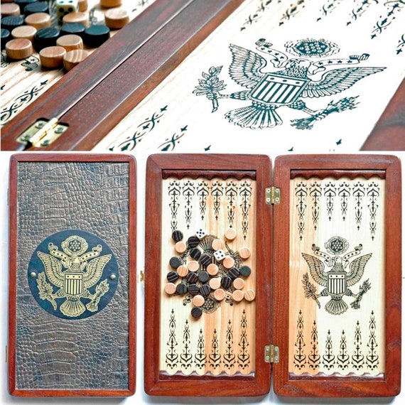 TRAVEL SMALL Natural wood "Yin Yang Portable Board game Backgammon SET 14" 290mm 