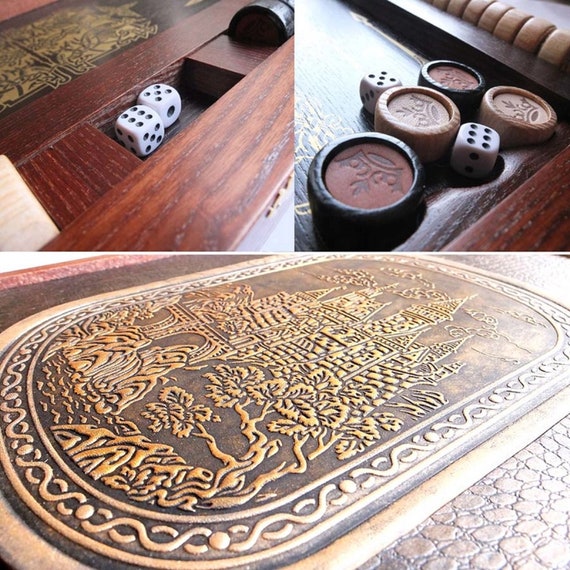 "Old Vintage Castle New Natural wood leather Game Board Backgammon Set 21" nardy 