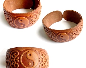 NEW BRACELET  Yin-Yang dimensionless genuine  natural leather HANDMADE universal size