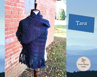 Hand-Made Crochet Shawl- Scarf with Fringe - "Tara" | scarf | prayer shawl | Gift for Women | handmade | Crochet Shawl | Women |