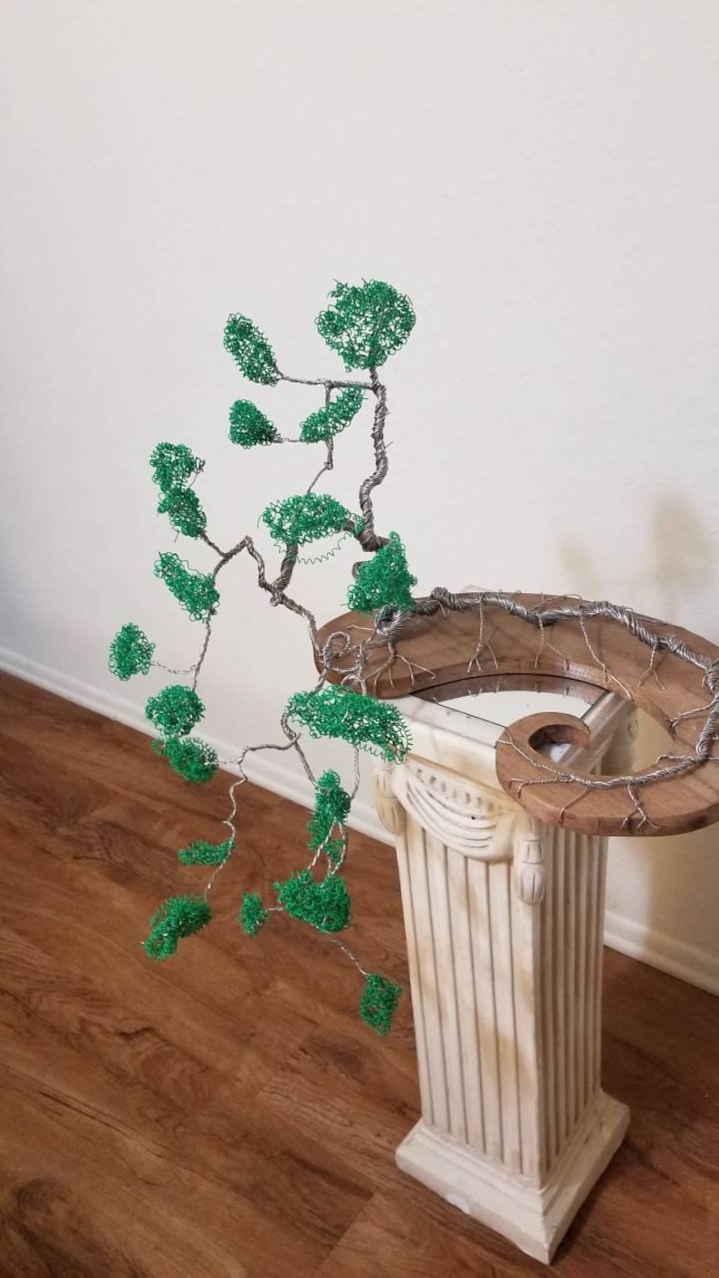 Cascading Bonsai Wire tree sculpture on Fibonacci spiral base