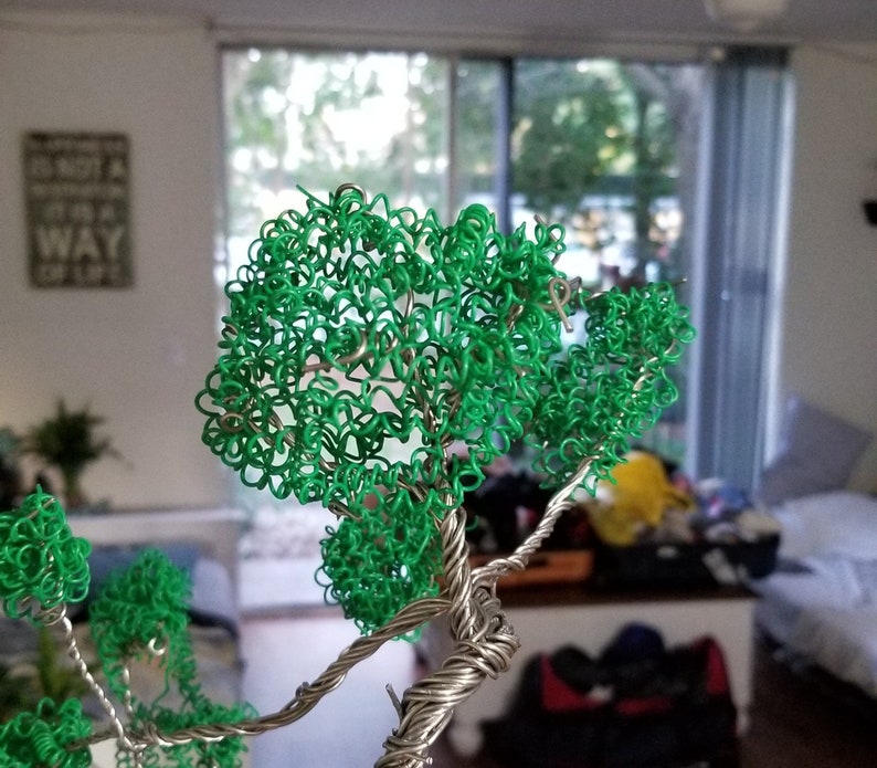Cascading Bonsai Wire tree sculpture on Fibonacci spiral base