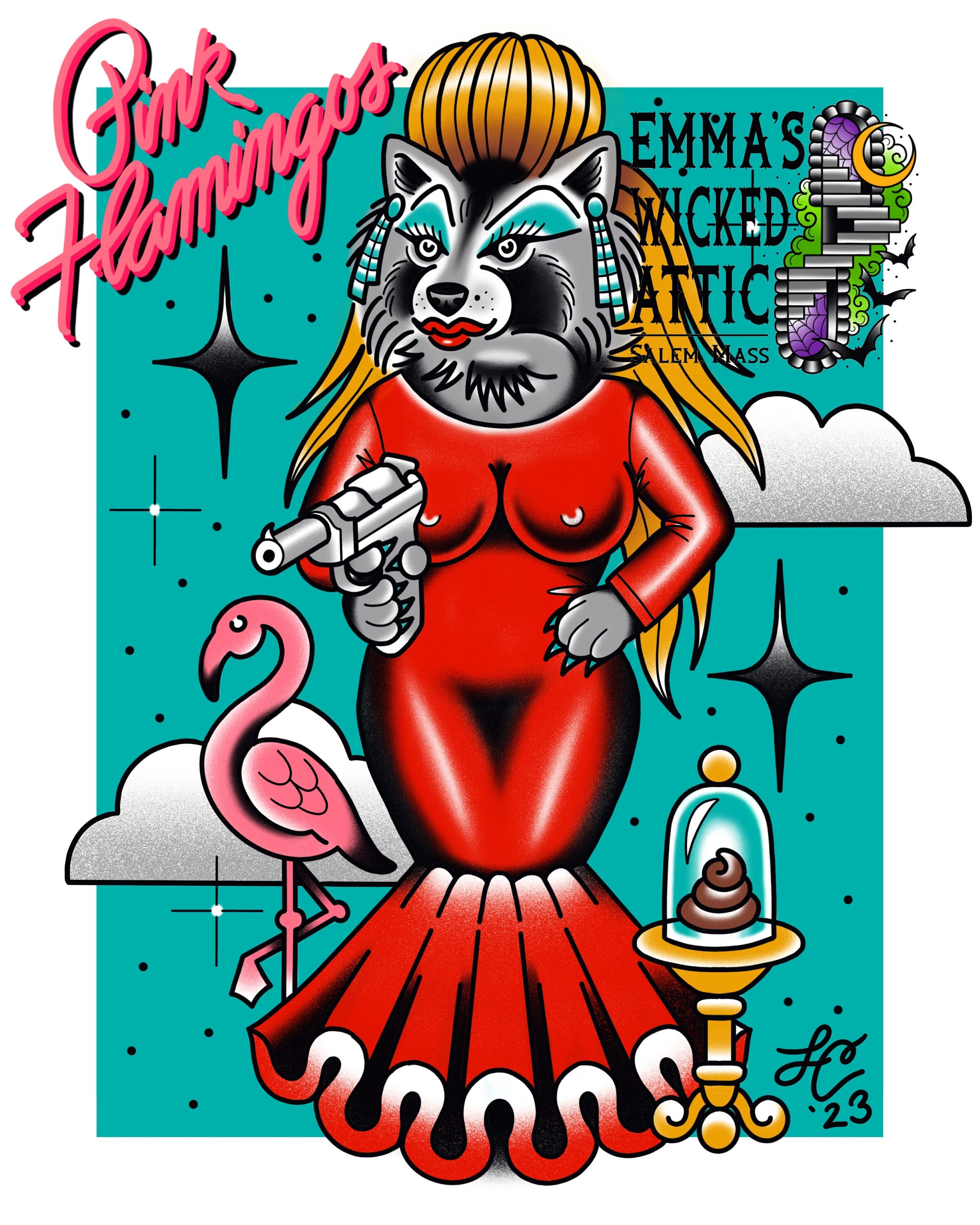 8"x10" Divine Raccoon Art Print- Taxidermy-Pink Flamingos- John Waters- Oddity- Cult Classic Film- Drag Queen- Wall Art- Frame NOT included