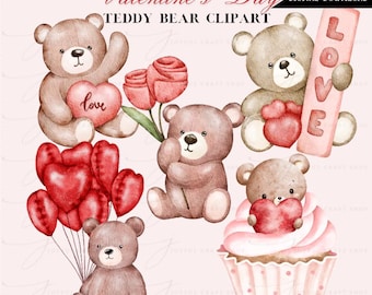 Valentine's Day Teddy Bear Clipart, PNG Download File