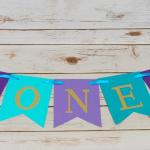 ONE Mermaid High Chair Banner, Under the Sea, Mermaid Party, Photo Prop, First Birthday, 1st Birthday, Birthday Party, Banner, Glitter Decor image 2