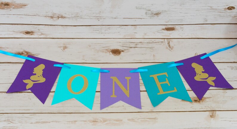 ONE Mermaid High Chair Banner, Under the Sea, Mermaid Party, Photo Prop, First Birthday, 1st Birthday, Birthday Party, Banner, Glitter Decor image 2