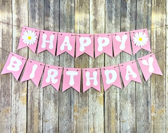 70's Birthday Banner, Groovy Birthday, 70's Party Banner, Daisy Banner
