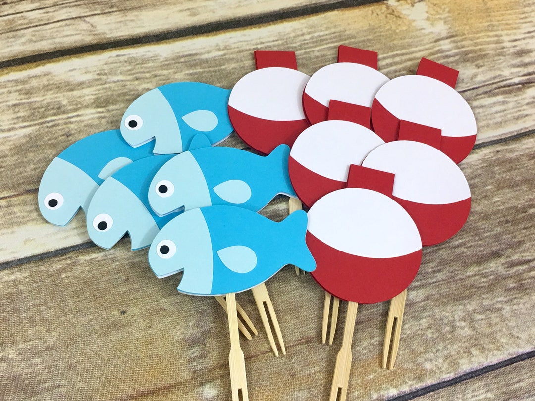 Fishing Birthday Cupcake Toppers, Fish Toppers, Float Bobbers, Fishing