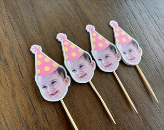 Custom Face Toppers, Custom Cupcake Toppers, First Birthday Toppers, Cupcake Toppers