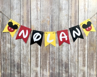 Mickey Mouse Name Banner, Mickey Birthday Decor, Baby Shower, Photo Prop