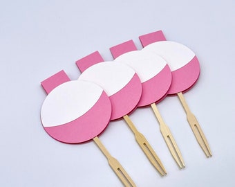 Pink Bobbers cupcake toppers, Fishing Party topper, Fishing birthday, Fish bobbers toppers, cupcake toppers