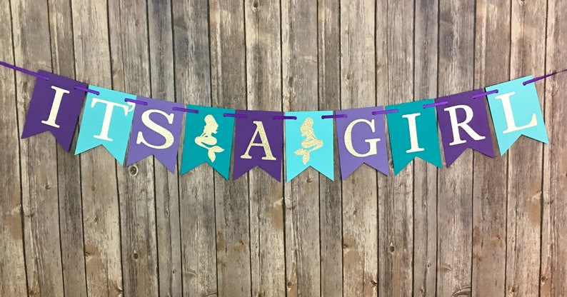 It's A Girl Mermaid Banner Mermaid Baby Shower Under the - Etsy