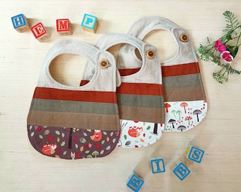 Toddler Bib, Hemp, Bamboo, Linen, Patchwork, Boy bib, toddler bib, girl bib, baby shower gift, Fox, Boho, Scrappy, Unisex