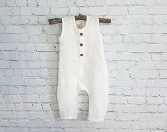 newborn romper, Baby Romper BeyzBaby Organic Cotton Jumpsuit white linen