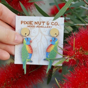 Australian Rainbow Lorikeet Wood Earrings Eco