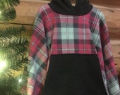 Poncho - Mint Pink Grey Plaid