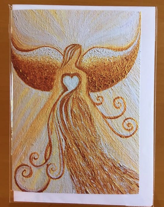 Sale Pack Of 5 Christmas Cards Golden Christmas Angel Etsy