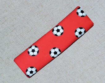 1 x Handmade Padded Seat Belt Cover Shoulder Strap Red with Football Pattern