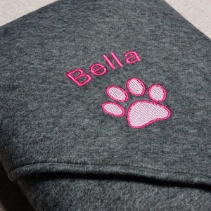 Personalised Embroidered Grey Fleece Dog Cat Pet Blanket with Paw or Bone Design image 4