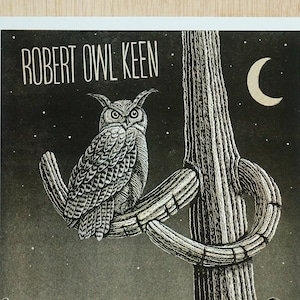 Robert Owl Keen PrintCountry Music Art Print | Woodcut Style Risograph Print | Home Decor Gift For Music Lovers