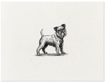 Brussels Griffon Dog Art Print - Vintage Woodcut Style Dog Wall Art Screen Print, Home Decor Gift for Dog Lovers