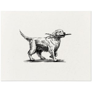 Golden Retriever Dog Art Print - Impresión de pantalla de arte de pared de perro estilo grabado en madera vintage, regalo de decoración del hogar para los amantes de los perros