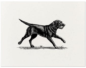 Impresión artística de perro labrador negro: impresión de serigrafía de pared con estilo de grabado en madera de labrador retriever, regalo de decoración del hogar para amantes de los perros