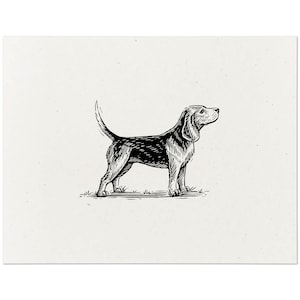 Beagle Dog Art Print - Impresión de pantalla de arte de pared de perro estilo grabado en madera vintage, regalo de decoración del hogar para los amantes de los perros