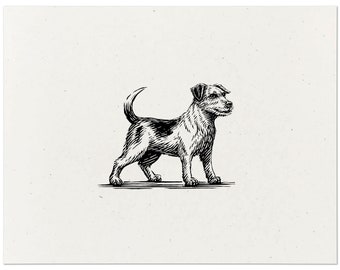 Jack Russell Terrier Dog Art Print - Vintage Woodcut Style Dog Wall Art Screen Print, Home Decor Gift for Dog Lovers