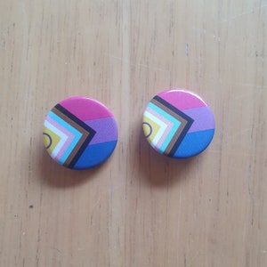 Pair of Bi+ Pride Progress Flag pin badges