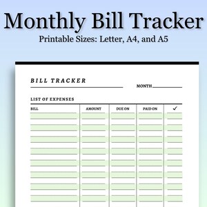 Monthly Bill Tracker Printable PDF | Bill Payment Log Sheet | Expense ...