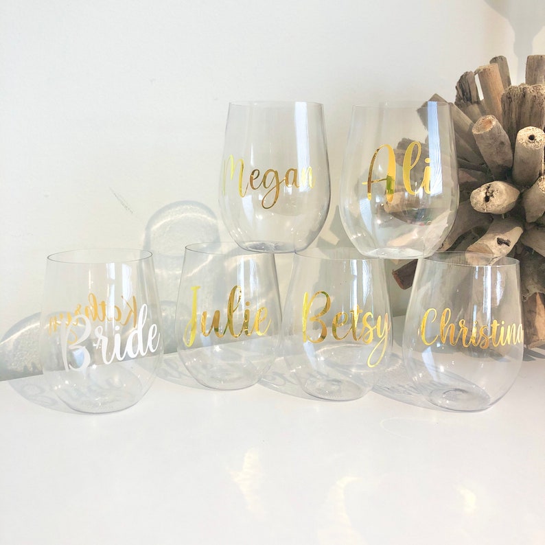 Shatterproof Monogrammed Plastic Stemless Wine Glass Etsy