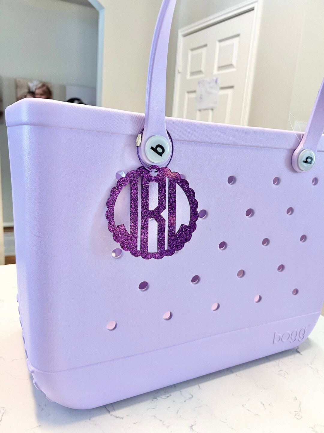 Bogg Bag Tag Acrylic Scalloped Monogram Tag With Wire Closure bogg-bag-tag-acrylic-scalloped-monogram-tag-with-wire-closure