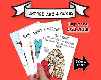 Funny Christmas Card, Set of Christmas Cards, Funny Holiday Card, Christmas Tree Card, Cat Christmas Card, Christmas Card Set, X-mas Cards